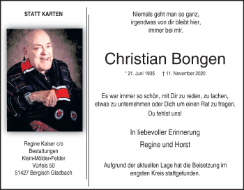 Anzeige von Christian Bongen von Kölner Stadt-Anzeiger / Kölnische Rundschau / Express