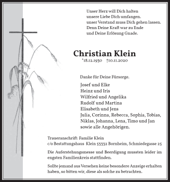 Anzeige von Christian Klein von  Schaufenster/Blickpunkt 