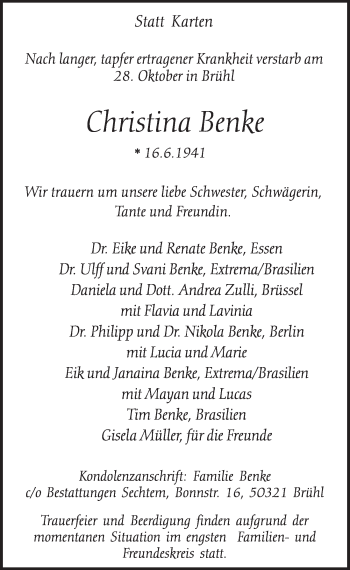 Anzeige von Christina Benke von  Schlossbote/Werbekurier 