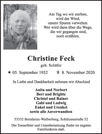 Anzeige von Christine Feck von  Schlossbote/Werbekurier 