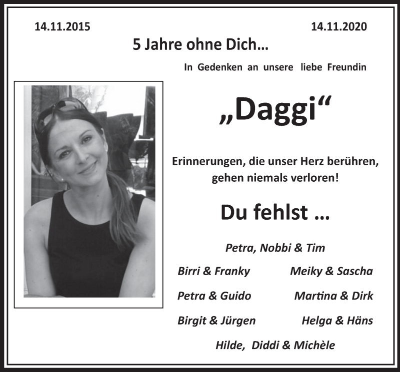  Traueranzeige für Daggi  vom 13.11.2020 aus  Werbepost 
