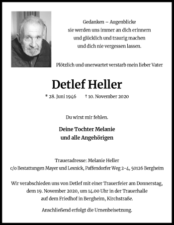 Anzeige von Detlef Heller von Kölner Stadt-Anzeiger / Kölnische Rundschau / Express