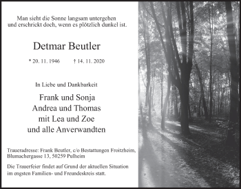 Anzeige von Detmar Beutler von  Wochenende 