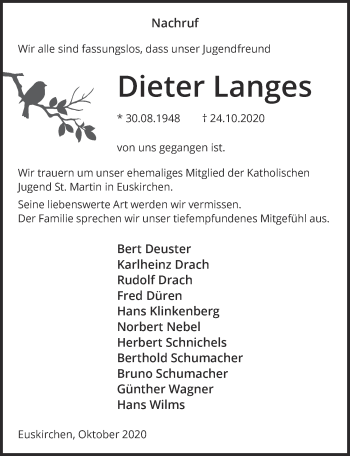 Anzeige von Dieter Langes von  Blickpunkt Euskirchen 