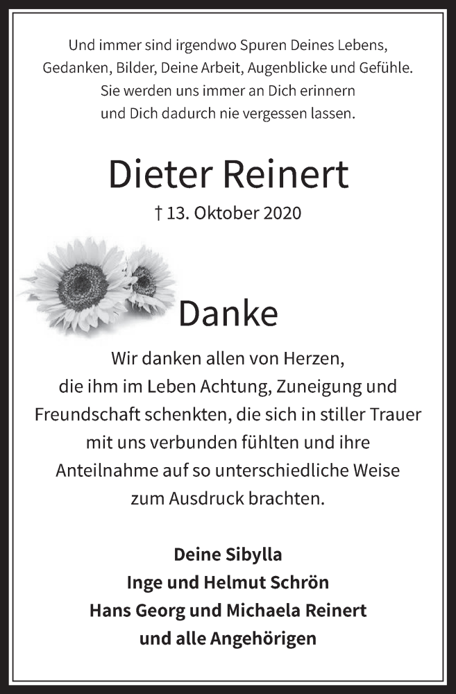  Traueranzeige für Dieter Reinert vom 13.11.2020 aus  Werbepost 