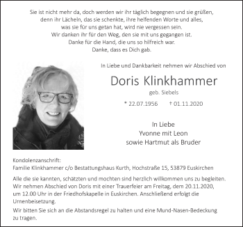 Anzeige von Doris Klinkhammer von  Blickpunkt Euskirchen 