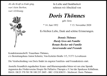 Anzeige von Doris Thönnes von Kölner Stadt-Anzeiger / Kölnische Rundschau / Express