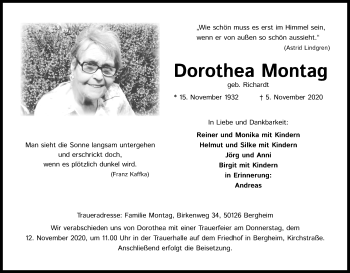 Anzeige von Dorothea Montag von Kölner Stadt-Anzeiger / Kölnische Rundschau / Express