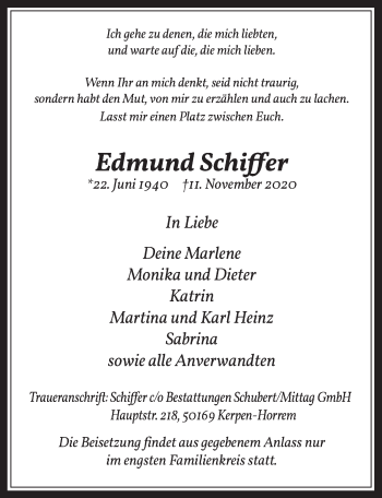 Anzeige von Edmund Schiffer von  Werbepost 