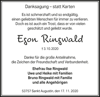Anzeige von Egon Ringwald von  Extra Blatt 