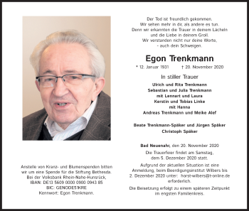 Anzeige von Egon Trenkmann von Kölner Stadt-Anzeiger / Kölnische Rundschau / Express