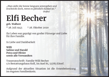 Anzeige von Elfi Becher von Kölner Stadt-Anzeiger / Kölnische Rundschau / Express