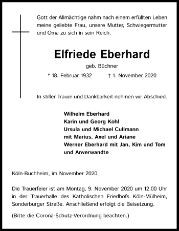 Anzeige von Elfriede Eberhard von Kölner Stadt-Anzeiger / Kölnische Rundschau / Express