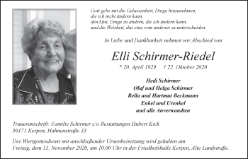 Anzeige von Elli Schirmer-Riedel von  Werbepost 