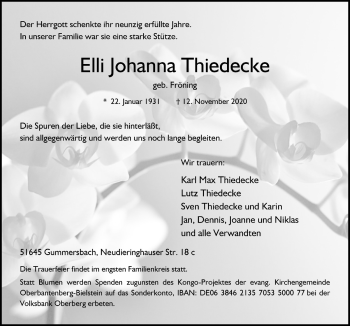 Anzeige von Elli Johanna Thiedecke von  Anzeigen Echo 