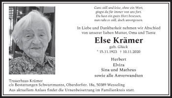 Anzeige von Else Krämer von  Schlossbote/Werbekurier 