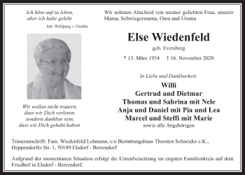 Anzeige von Else Wiedenfeld von  Werbepost 