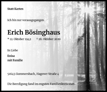 Anzeige von Erich Bösinghaus von Kölner Stadt-Anzeiger / Kölnische Rundschau / Express