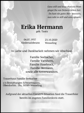 Anzeige von Erika Hermann von Kölner Stadt-Anzeiger / Kölnische Rundschau / Express