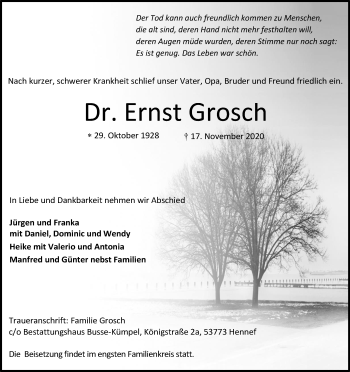 Anzeige von Ernst Grosch von Kölner Stadt-Anzeiger / Kölnische Rundschau / Express