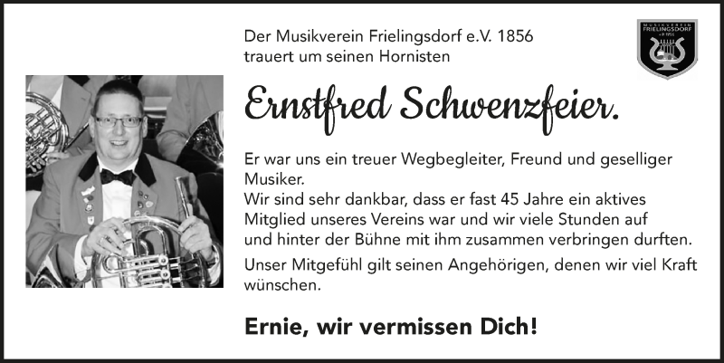  Traueranzeige für Ernstfred Schwenzfeier vom 06.11.2020 aus  Anzeigen Echo 