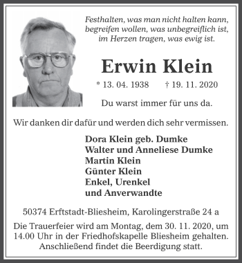 Anzeige von Erwin Klein von  Werbepost 