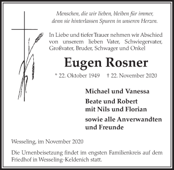 Anzeige von Eugen Rosner von  Schlossbote/Werbekurier 
