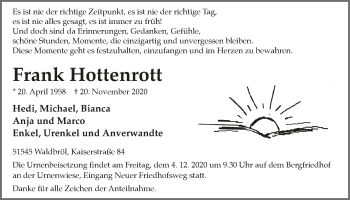 Anzeige von Frank Hottenrott von  Lokalanzeiger 