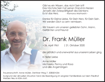 Anzeige von Frank Müller von Kölner Stadt-Anzeiger / Kölnische Rundschau / Express