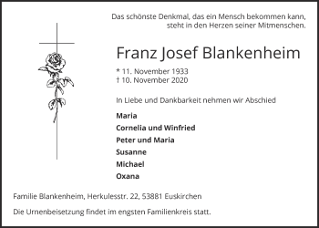 Anzeige von Franz Josef Blankenheim von  Blickpunkt Euskirchen 