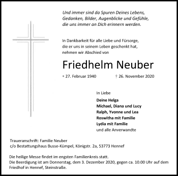 Anzeige von Friedhelm Neuber von Kölner Stadt-Anzeiger / Kölnische Rundschau / Express