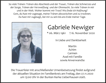 Anzeige von Gabriele Newiger von  Anzeigen Echo 