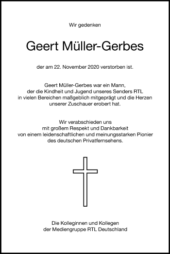 Anzeige von Geert Müller-Gerbes von Kölner Stadt-Anzeiger / Kölnische Rundschau / Express