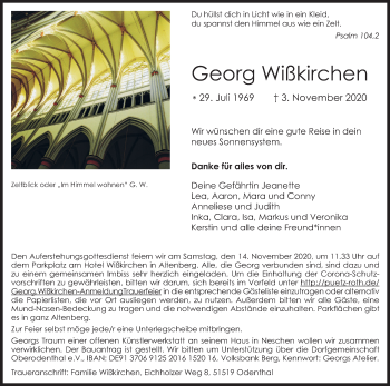 Anzeige von Georg Wißkirchen von Kölner Stadt-Anzeiger / Kölnische Rundschau / Express
