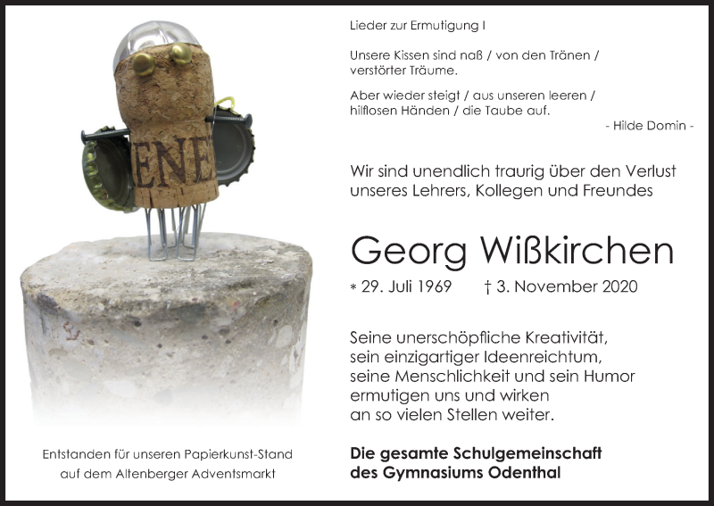  Traueranzeige für Georg Wißkirchen vom 11.11.2020 aus Kölner Stadt-Anzeiger / Kölnische Rundschau / Express
