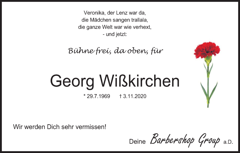  Traueranzeige für Georg Wißkirchen vom 14.11.2020 aus Kölner Stadt-Anzeiger / Kölnische Rundschau / Express