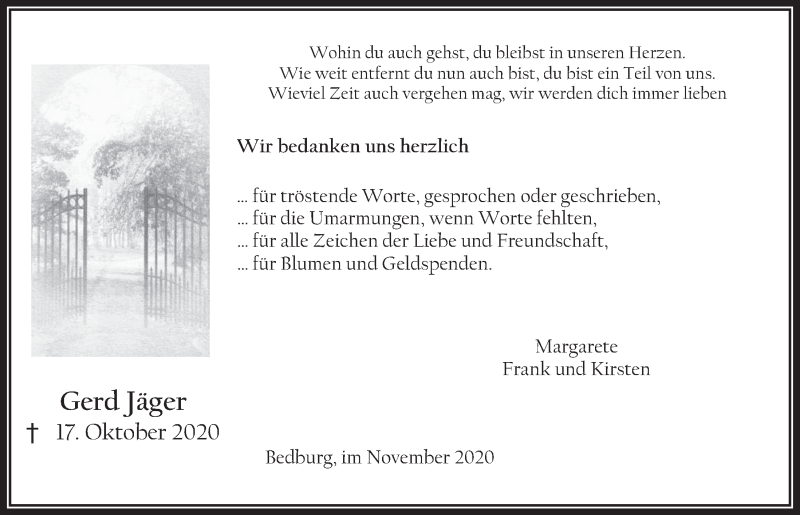  Traueranzeige für Gerd Jäger vom 20.11.2020 aus  Werbepost 