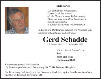 Anzeige von Gerd Schadde von Kölner Stadt-Anzeiger / Kölnische Rundschau / Express