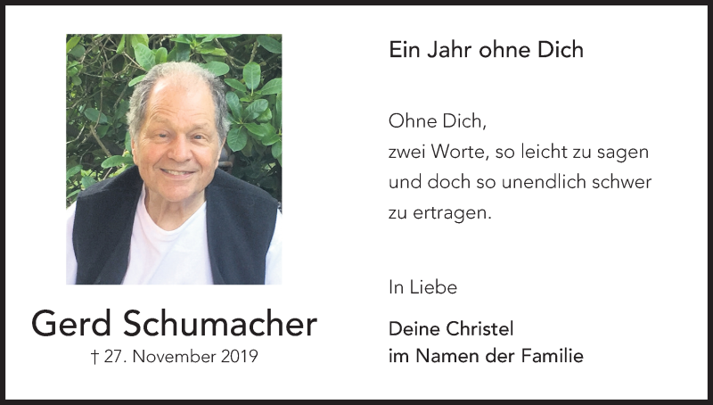  Traueranzeige für Gerd Schumacher vom 28.11.2020 aus Kölner Stadt-Anzeiger / Kölnische Rundschau / Express