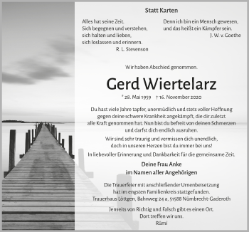 Anzeige von Gerd Wiertelarz von  Anzeigen Echo  Lokalanzeiger 
