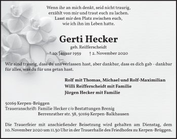 Anzeige von Gerti Hecker von  Werbepost 