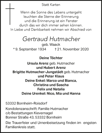 Anzeige von Gertraud Hutmacher von  Schaufenster/Blickpunkt 