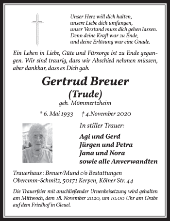 Anzeige von Gertrud Breuer von  Wochenende  Werbepost 