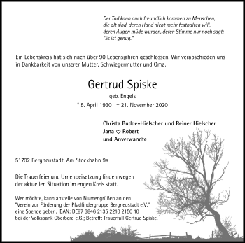 Anzeige von Gertrud Spiske von Kölner Stadt-Anzeiger / Kölnische Rundschau / Express