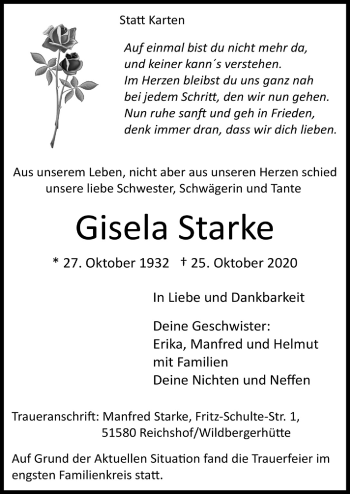 Anzeige von Gisela Starke von  Lokalanzeiger 