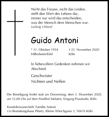 Anzeige von Guido Antoni von Kölner Stadt-Anzeiger / Kölnische Rundschau / Express