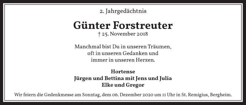 Traueranzeige für Günter Forstreuter vom 18.07.2023 aus  Werbepost 