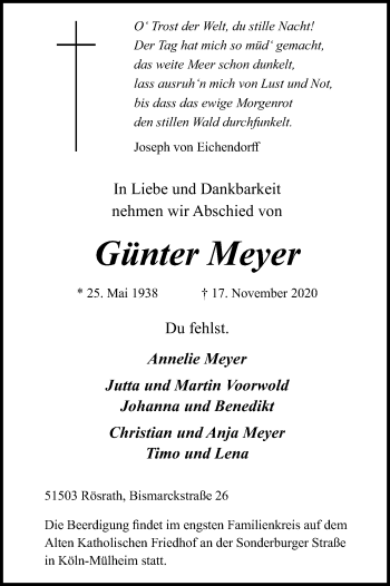 Anzeige von Günter Meyer von Kölner Stadt-Anzeiger / Kölnische Rundschau / Express