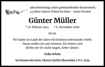 Anzeige von Günter Müller von Kölner Stadt-Anzeiger / Kölnische Rundschau / Express