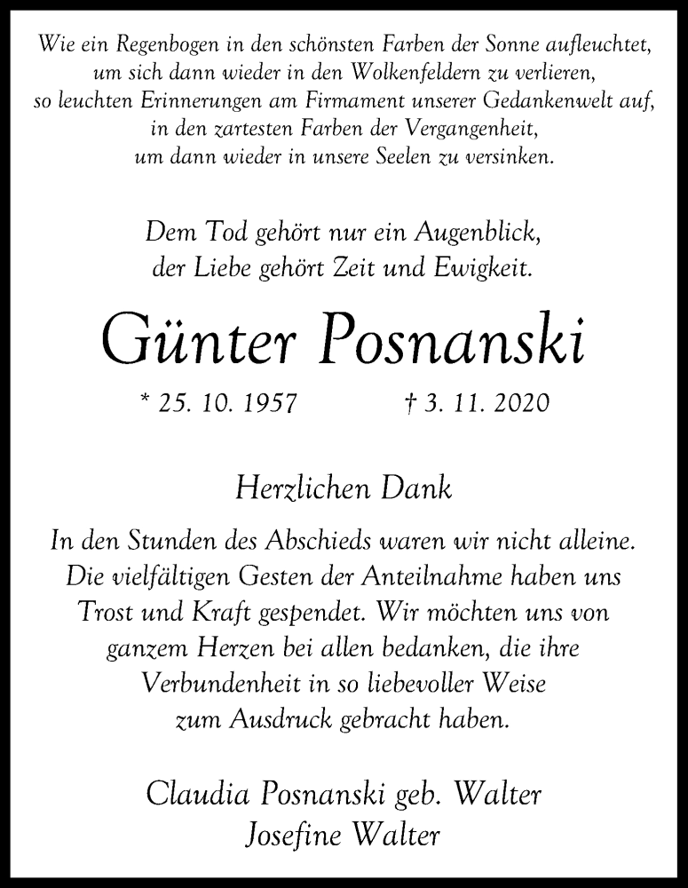 Traueranzeige für Günter Posnanski vom 21.11.2020 aus Kölner Stadt-Anzeiger / Kölnische Rundschau / Express